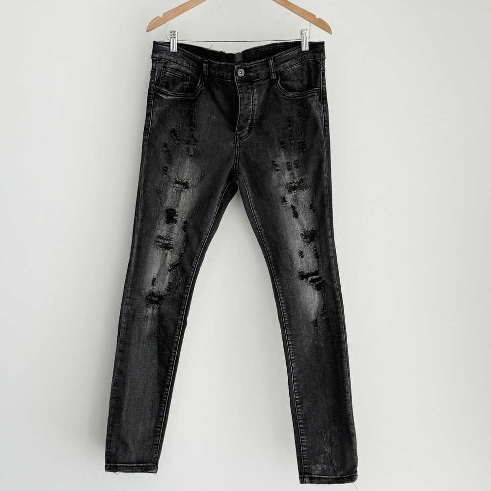 Valabasas Jeans Mens 36 Black Skinny Distressed Ripped Stretch Denim Rockstar